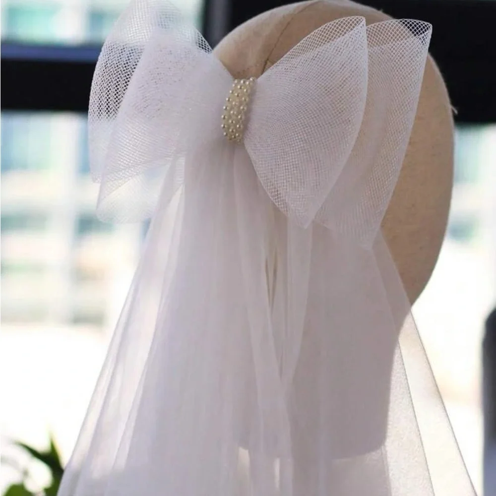 Anthro Bridal Bow Veil – Tulle Hair Accessory – Modern Bride